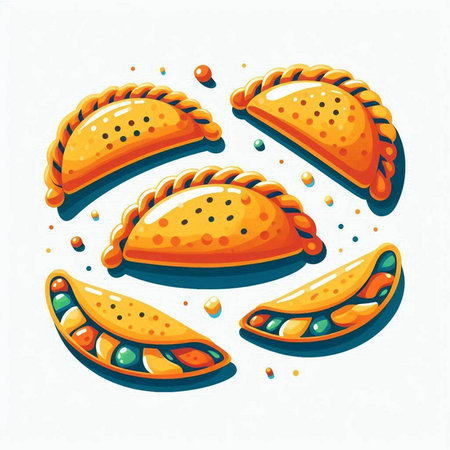 Illustration of a set of empanadas with different fillingsのイラスト素材