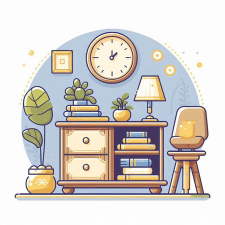 Interior of living room with furniture and plants. Vector illustration.のイラスト素材