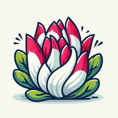 Red and white protea flower in cartoon style. Vector illustration.のイラスト素材