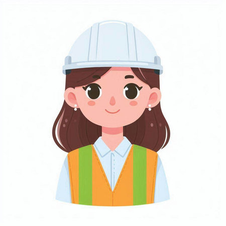 Girl in a construction helmet. Vector illustration in a flat style.のイラスト素材