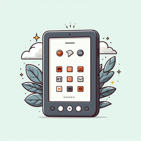 Smartphone with app icons. Vector illustration in flat cartoon style.のイラスト素材