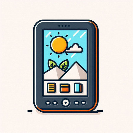 Smartphone with sun and mountains in the screen, vector illustration.のイラスト素材