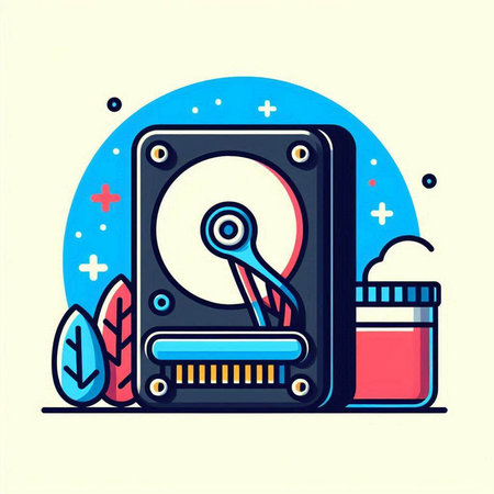 Hard disk drive. Vector illustration of a hard disk drive in flat style.のイラスト素材
