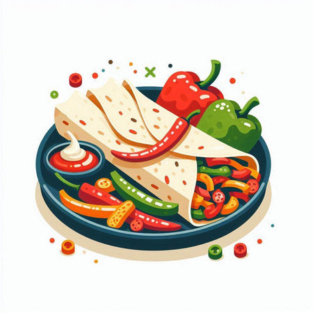 Mexican quesadilla with vegetables. Vector illustration in cartoon styleのイラスト素材