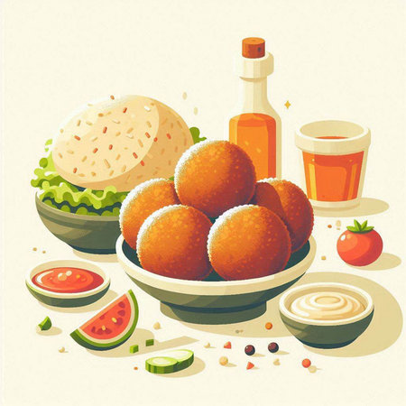 Illustration of a set of food and drink on a white backgroundのイラスト素材