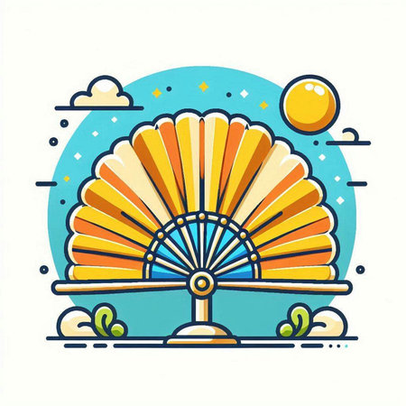 Colorful hand fan icon. Vector illustration in thin line style.のイラスト素材