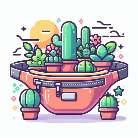 Cactus in a pot. Vector illustration in doodle styleのイラスト素材