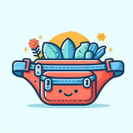 Suitcase with flowers and leaves. Vector illustration in cartoon style.のイラスト素材