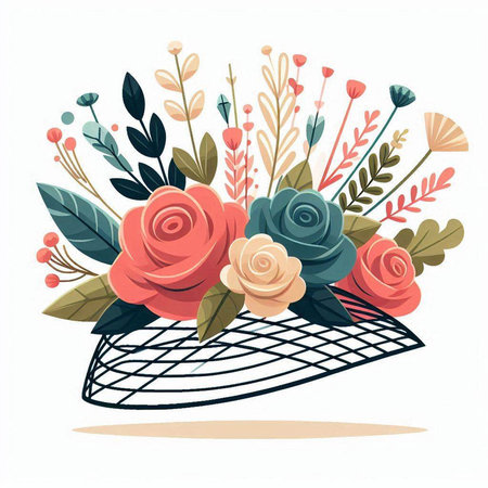 Bouquet of flowers in the form of a cage. Vector illustration.のイラスト素材