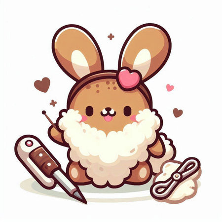 Cute cartoon hare with scissors and comb. Vector illustration.のイラスト素材