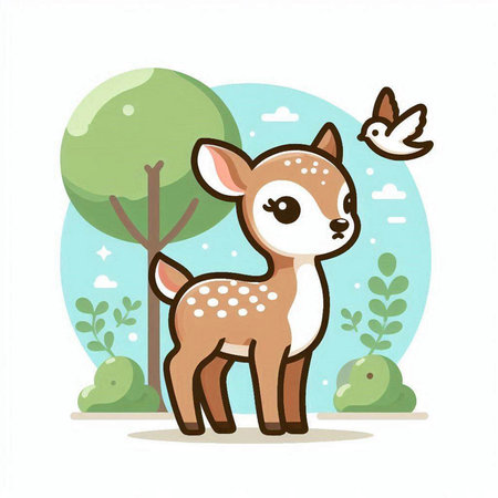 Cute little deer in the forest. Vector illustration of a cartoon character.のイラスト素材