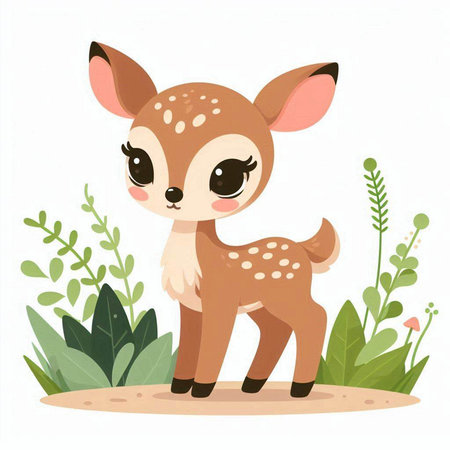 Cute little deer in the jungle. Vector illustration on white background.のイラスト素材