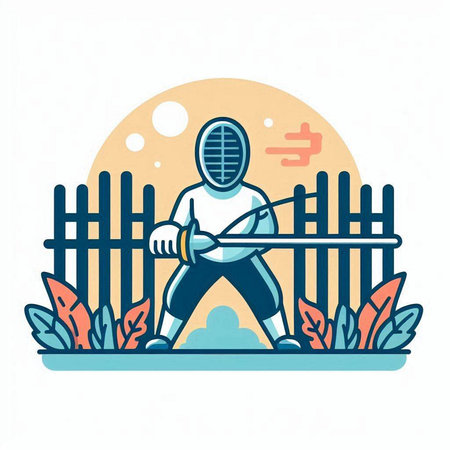 Fencing vector illustration in flat style. Cartoon character of fencing.のイラスト素材