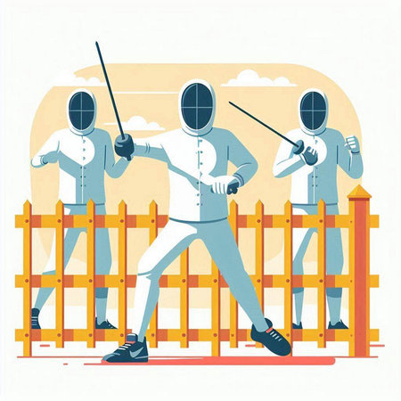Fencing sport vector illustration in flat style. Fencing competition.のイラスト素材