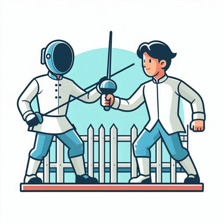 Man and woman in fencing costume. Vector illustration in cartoon style.のイラスト素材