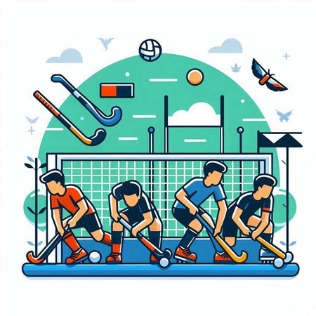 Hockey players in action. Flat vector illustration on white background.のイラスト素材