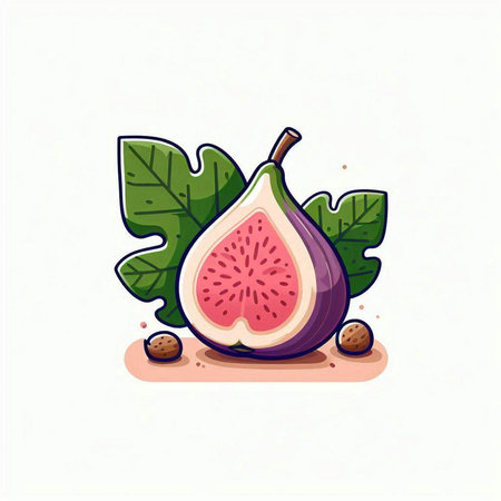 Figs with leaves isolated on white background. Vector cartoon illustration.のイラスト素材