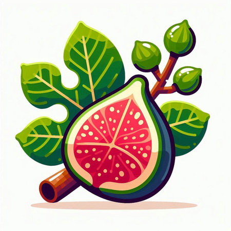 Figs with leaves and cinnamon on a white background. Vector illustration.のイラスト素材