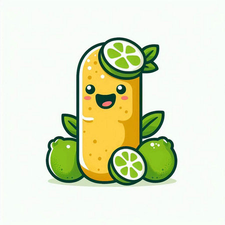 Cute lime fruit cartoon vector illustration. Cute lime fruit character.のイラスト素材