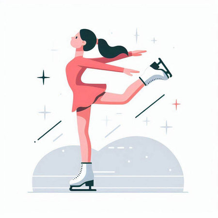 Figure skating. Young woman figure skater. Flat vector illustration.のイラスト素材