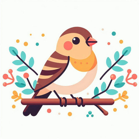 Cute little bird sitting on a branch. Vector illustration in cartoon style.のイラスト素材