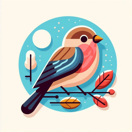 Vector illustration of a bird sitting on a branch. Flat style.のイラスト素材