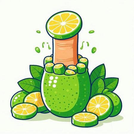 Fruit juice with lime on a white background. Vector illustration.のイラスト素材