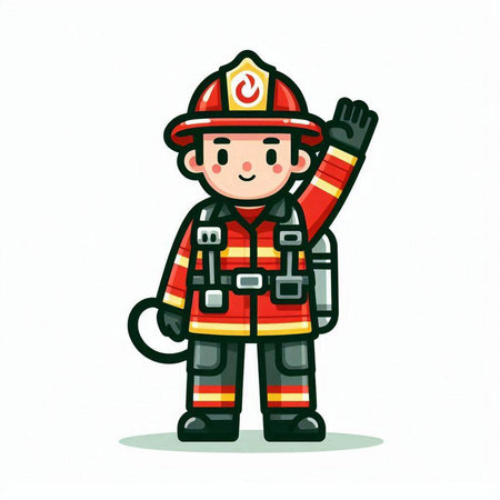 Fireman cartoon character. Vector illustration isolated on a white background.のイラスト素材
