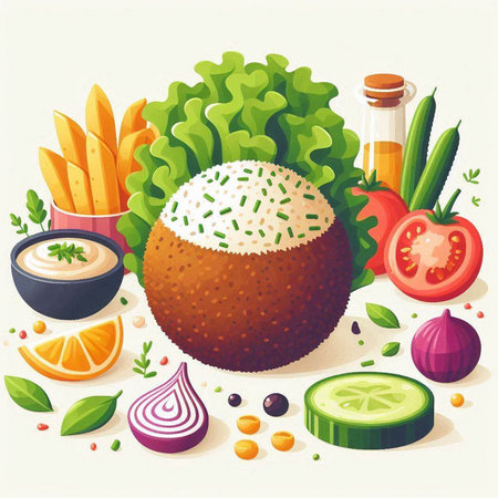 Vector illustration of healthy food. Vegetables, herbs and spices.のイラスト素材