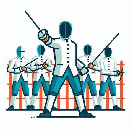 Fencing. Fencing tournament. Vector illustration in flat style.のイラスト素材