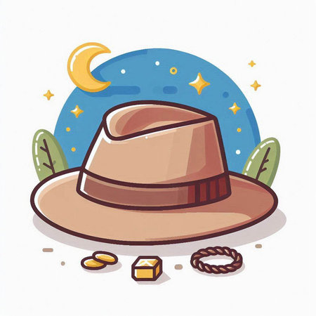 Illustration of a hat with a crescent moon in the backgroundのイラスト素材