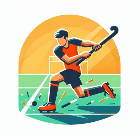 Hockey player on the field. Vector illustration in flat style.のイラスト素材