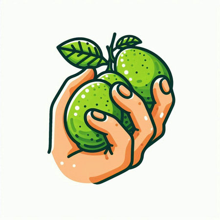 Hands holding fresh lime. Vector illustration in doodle styleのイラスト素材