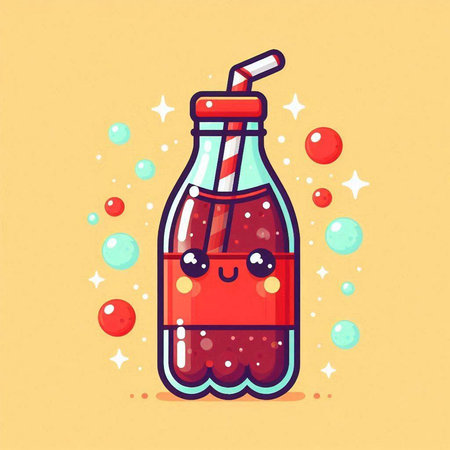 Cute kawaii bottle of cola, vector illustration.のイラスト素材