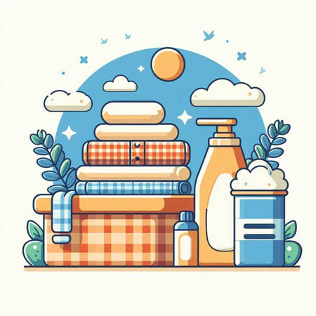 Laundry and cleaning products. Cleaning service. Vector illustrationのイラスト素材