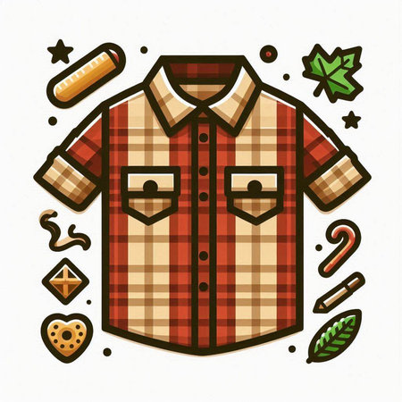 Casual shirt with a pattern of plaid and buttons. Vector illustration.のイラスト素材