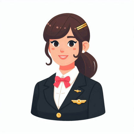Stewardess in uniform, isolated on white background. Vector illustration.のイラスト素材