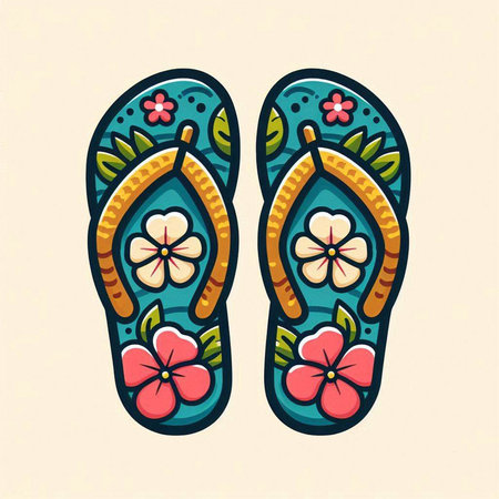 Flip-flops with flowers. Vector illustration, EPS 10のイラスト素材