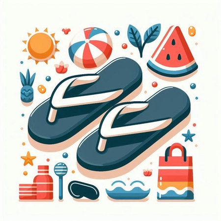 Flip-flops and summer beach elements. Vector illustration.のイラスト素材