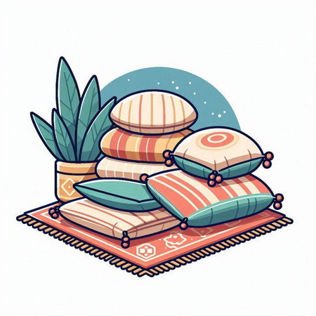 Pillows and cushions in oriental style. Vector illustration.のイラスト素材