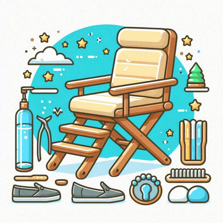 Hand drawn doodle illustration of a beach chair. Vector illustration.のイラスト素材