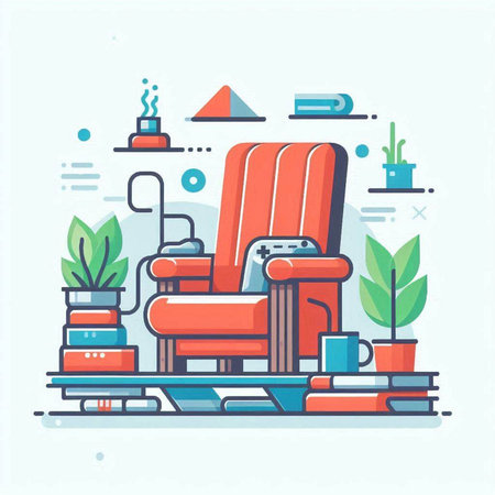 Vector illustration of modern cozy armchair in flat line style. Furniture for living room or bedroom.のイラスト素材