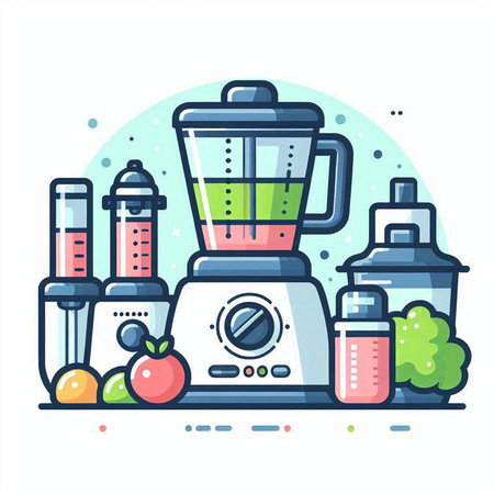 Kitchen appliances. Blender, juicer, juicer, juicer, blender. Vector illustrationのイラスト素材