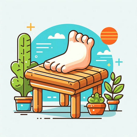 Foot massage on a wooden platform. Vector illustration in flat style.のイラスト素材