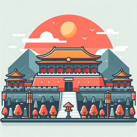 Illustration of a Chinese temple in a flat style. Vector illustrationのイラスト素材