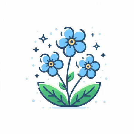 Blue flowers and stars in the sky. Hand drawn vector illustration.のイラスト素材