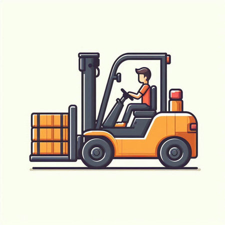 Forklift truck with a driver. Vector illustration of a forklift loader.のイラスト素材