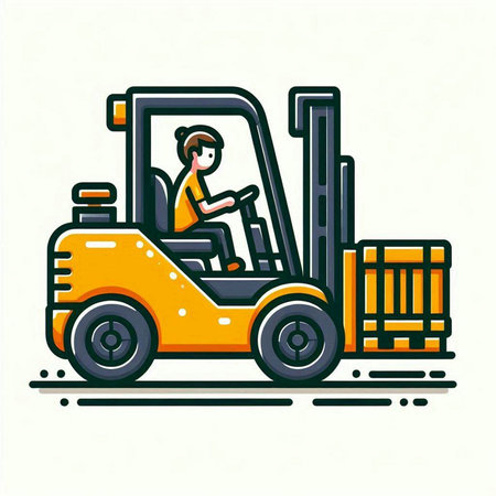 Forklift with driver. Vector illustration in thin line style.のイラスト素材