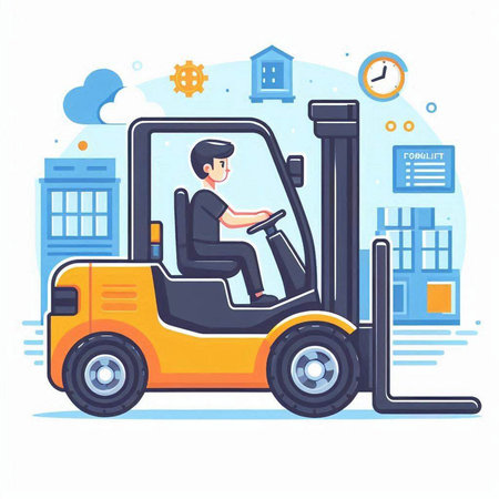 Forklift truck. Forklift driver in flat style. Vector illustrationのイラスト素材