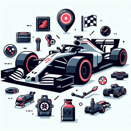 Vector illustration of a racing car. Set of racing car elements.のイラスト素材